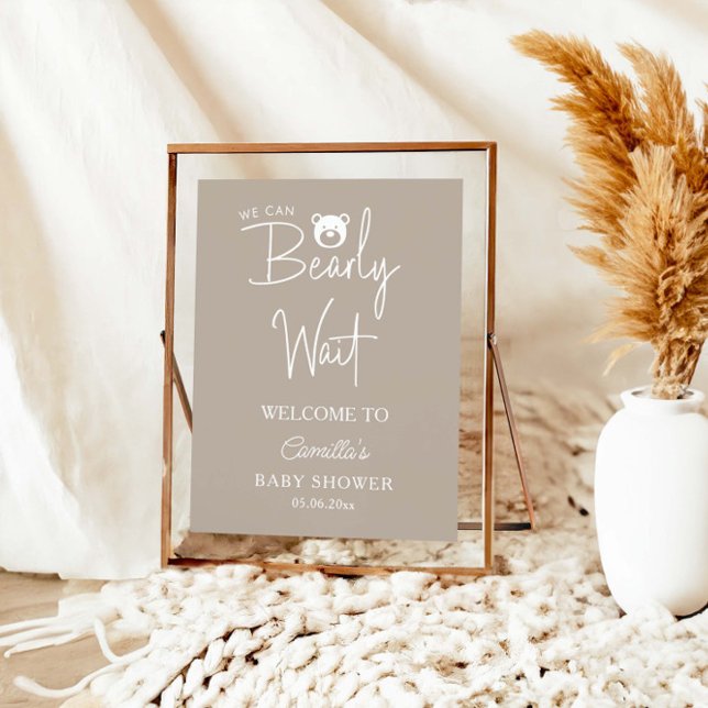 We Can Bearly Wait Modern Minimalist Baby Shower Poster (Creator Uploaded)
