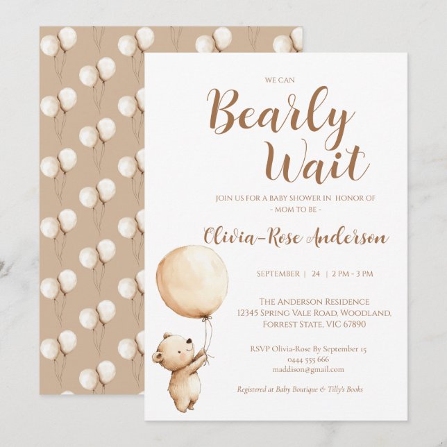 We Can Bearly Wait Neutral Baby Shower Invitation (Front/Back)