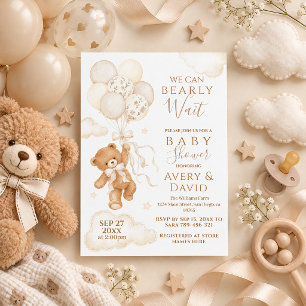 We Can Bearly Wait Neutral Baby Shower Invitation