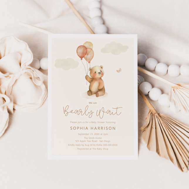 We Can Bearly Wait Neutral Baby Shower Invitation (Creator Uploaded)