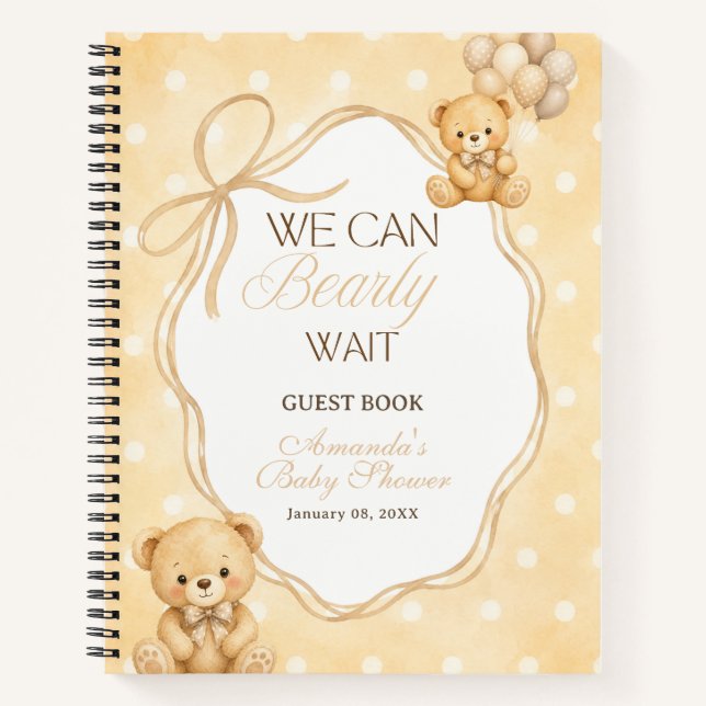 We Can Bearly Wait Neutral Bear Baby Shower Guest Notebook (Front)