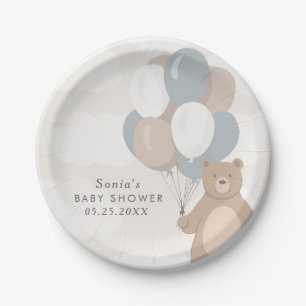 We Can Bearly Wait Neutral Blue Boy's Paper Plate