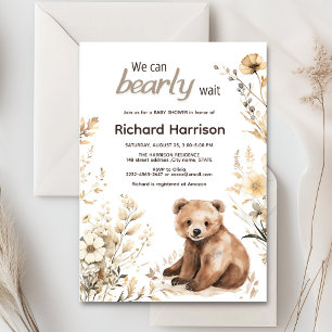 We can bearly wait neutral rustic baby shower  invitation