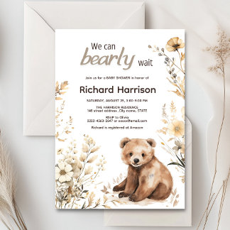 We can bearly wait neutral rustic baby shower invitation
