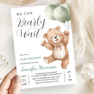 We Can Bearly Wait Neutral Teddy Bear Baby Shower Invitation