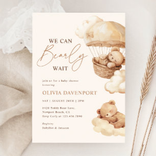 We Can Bearly Wait Neutral Teddy Bear Baby Shower Invitation