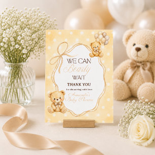 We Can Bearly Wait Neutral Teddy Bear Baby Shower Thank You Card