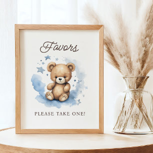 We Can Bearly Wait Pastel Blue Baby Shower Favour Poster