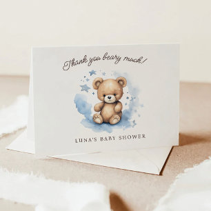 We Can Bearly Wait Pastel Blue Baby Shower Thank You Card