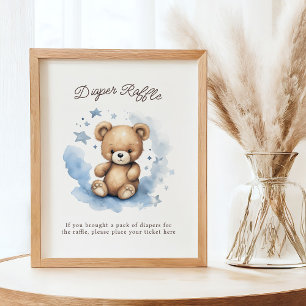We Can Bearly Wait Pastel Blue Diaper Raffle Poster