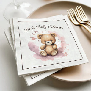 We Can Bearly Wait Pastel Pink Baby Shower Napkin