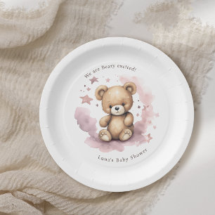 We Can Bearly Wait Pastel Pink Baby Shower Paper Plate