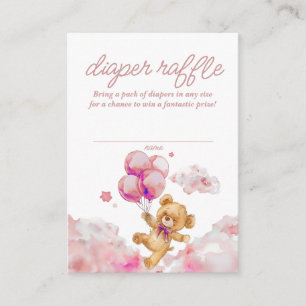 We Can Bearly Wait Pink Baby Diaper Raffle Ticket Enclosure Card