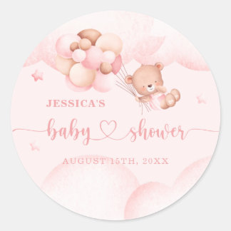 We Can Bearly Wait Pink Baby Shower  Classic Round Sticker
