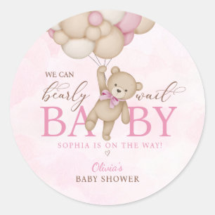 We Can Bearly Wait Pink Baby Shower Classic Round Sticker