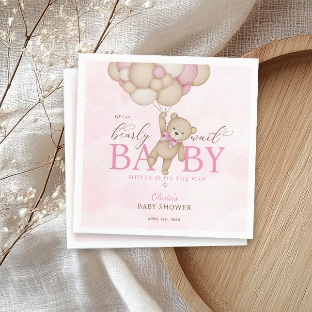 We Can Bearly Wait Pink Baby Shower Napkin (Creator Uploaded)