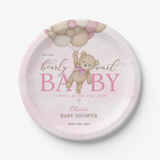 We Can Bearly Wait Pink Baby Shower Paper Plate