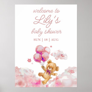We Can Bearly Wait Pink Baby Shower Welcome Sign