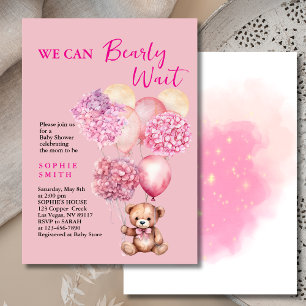 We can bearly wait pink balloon hydrangea  invitation