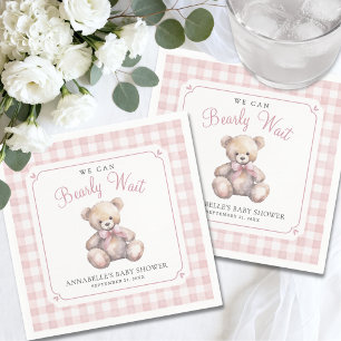 We Can Bearly Wait Pink Bear Baby Shower Napkin