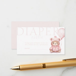 We Can Bearly Wait Pink Bear Diaper Raffle Enclosure Card