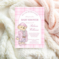 We can bearly wait pink classic plaid baby shower