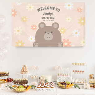 We Can Bearly Wait Pink Daisies Girl Baby Shower Banner