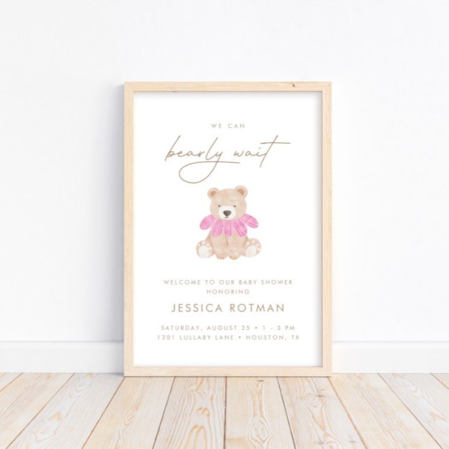 We Can Bearly Wait – Pink Floral Girls Baby Shower Poster (Creator Uploaded)