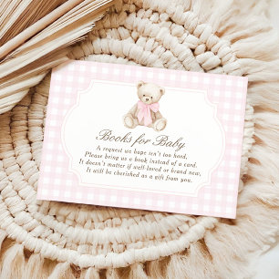 We Can Bearly Wait Pink Gingham Teddy Bear Baby Enclosure Card
