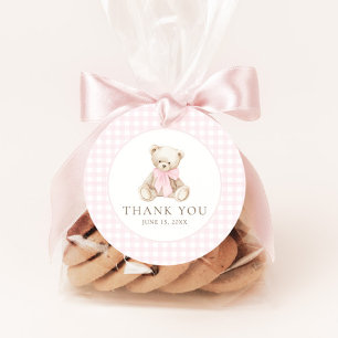 We Can Bearly Wait Pink Gingham Teddy Bear Favour Tags