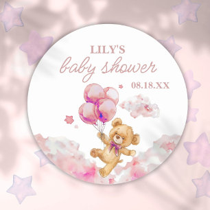 We Can Bearly Wait Pink Girl Baby Shower Classic Round Sticker
