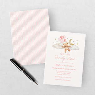 We Can Bearly Wait Pink Girl Baby Shower Invitation
