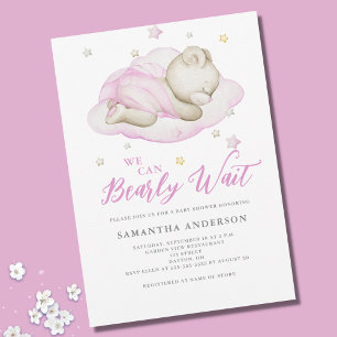 We Can Bearly Wait Pink Girl Baby Shower  Invitation
