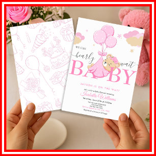 We Can Bearly Wait Pink Girl Baby Shower Invitation