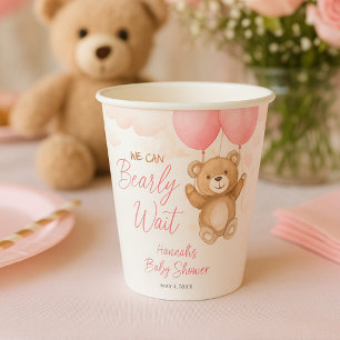 We Can Bearly Wait Pink Girl Baby Shower  Paper Cups