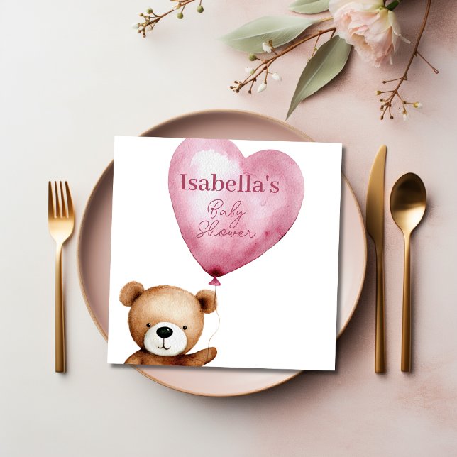 We Can Bearly Wait Pink Girl Baby Shower Paper Napkin (We Can Bearly Wait Pink Girl Baby Shower Paper Napkins)