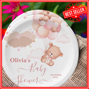 We Can Bearly Wait Pink Girl Baby Shower Paper Plate