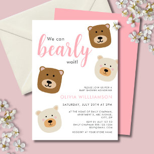 We Can Bearly Wait Pink Girls Baby Shower Invitation