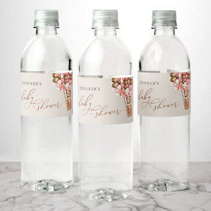 We Can Bearly Wait! Pink Gold Baby Shower Water Bottle Label