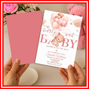 We Can Bearly Wait Pink  Invitation