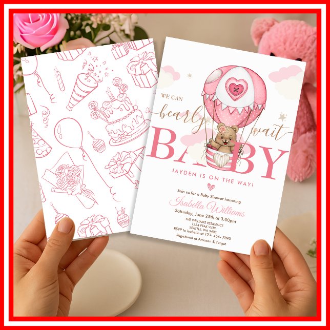 We Can Bearly Wait Pink  Invitation (Creator Uploaded)