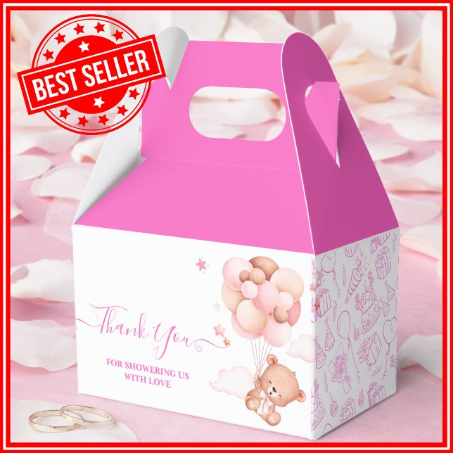 We Can Bearly Wait Pink Pooh Bear Baby Shower Favour Box (Creator Uploaded)