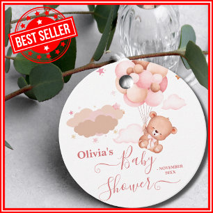 We Can Bearly Wait Pink Pooh Bear Baby Shower Favour Tags