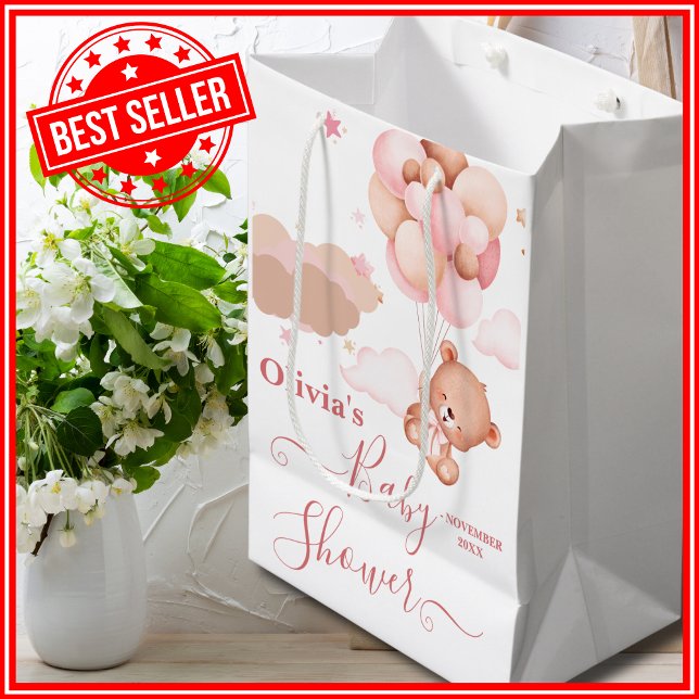 We Can Bearly Wait Pink Pooh Bear Baby Shower Medium Gift Bag (Creator Uploaded)