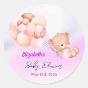 We Can Bearly Wait Pink Purple Girl Baby Shower Classic Round Sticker