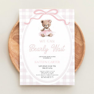 We Can Bearly Wait Pink Teddy Bear Baby Invitation