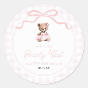 We Can Bearly Wait Pink Teddy Bear Baby Shower Classic Round Sticker
