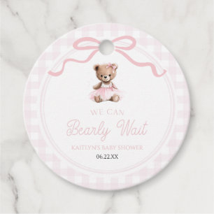 We Can Bearly Wait Pink Teddy Bear Baby Shower Favour Tags