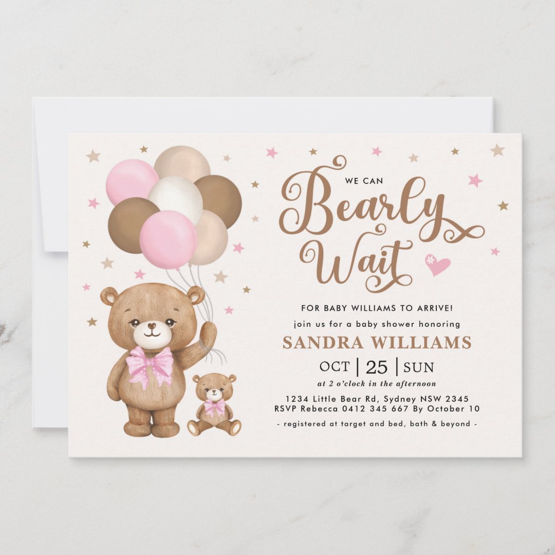 we-can-bearly-wait-pink-teddy-bear-baby-shower-invitation-zazzle-co-nz