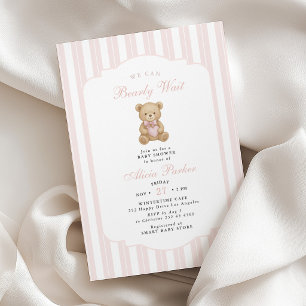 We can bearly wait pink teddy bear baby shower invitation